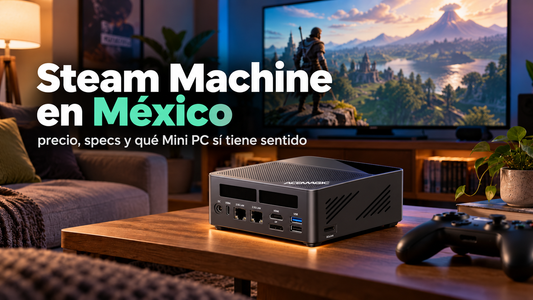 Steam Machine en México con Mini PC, televisor y mando para gaming en el salón