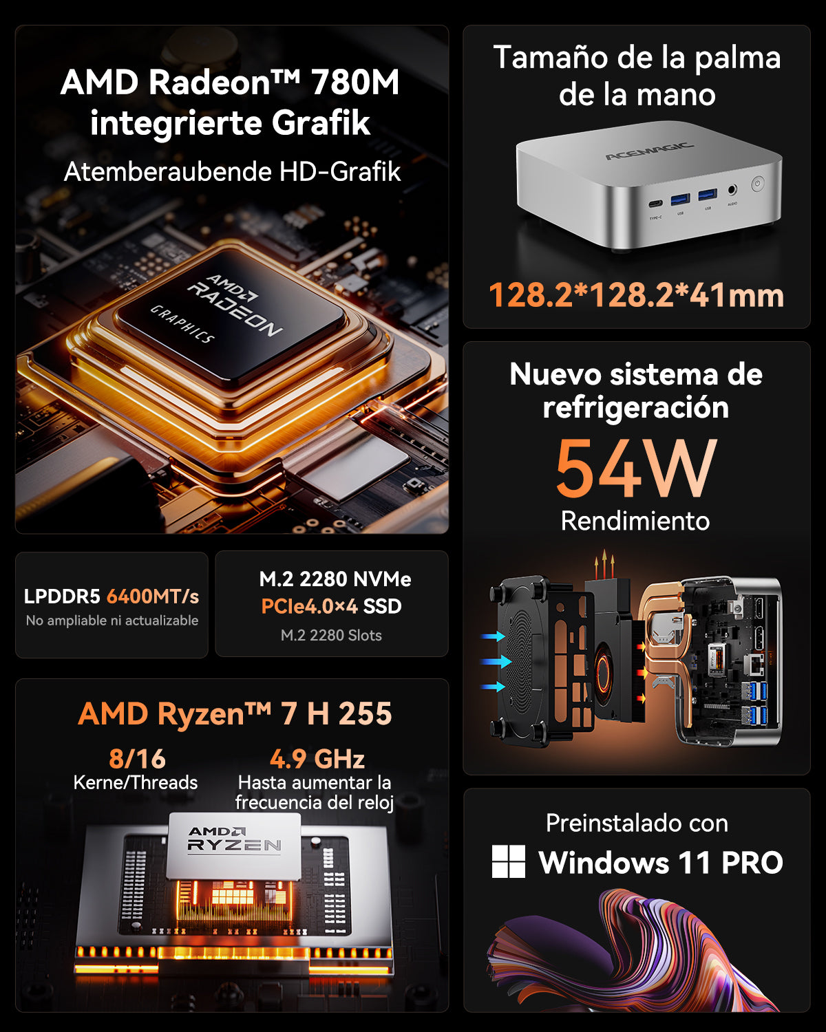 ACEMAGIC W1 AMD Ryzen 7 H 255 Mini PC
